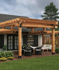 Outdoor wooden pergola with Two Inch Rafter Clips With Matching Hardware For Outdoor Wood Structures Black Powder Coated Galvanized Steel Includes Ten Clips And Twenty Hex Head Sharp Point Screws For Fast Installation Ideal For Arbors Fencing Rafters Rails And More visible on the beams.