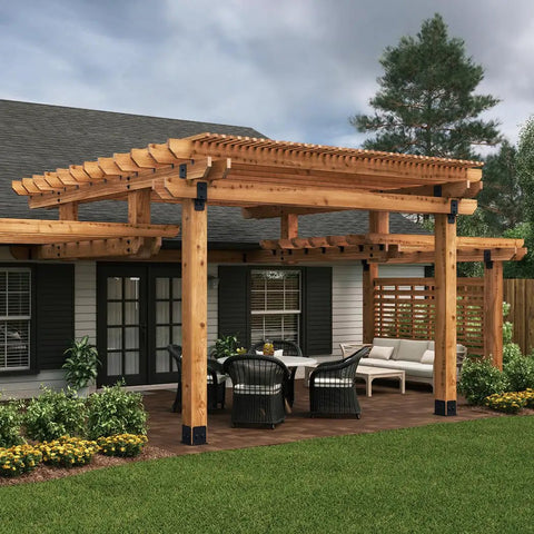 Heavy Duty 6x6 Post Base Kit For Pergolas And Decks Galvanized Steel Includes Base Plate Decorative Plates Hex Cap Nuts OWT Timber Screws Built Tough To Weather The Elements anchoring a wooden pergola