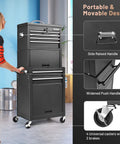 Six Drawer Rolling Tool Chest With Locking Cabinet On Wheels, 3 In 1 Tool Cabinet With Sliding Drawers And Removable Top Box in garage setting
