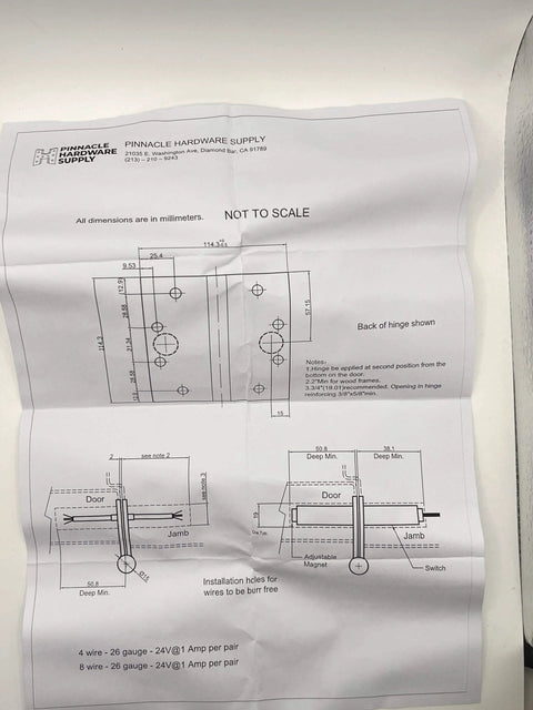 Diagram of Electrified Steel Hinge Four Wire Electric Hinge Four And A Half Inches By Four And A Half Inches US26D Finish Square Corner.