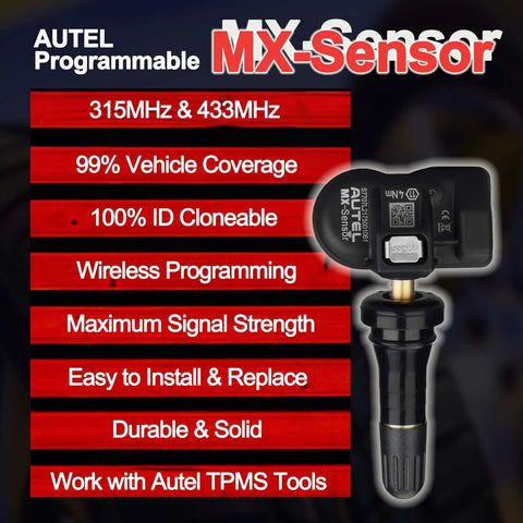 2 In 1 MaxiTPMS Tire Pressure Sensor 315MHz And 433MHz Press In OE Level Programmed With Rubber Valve Universal TPMS Sensor