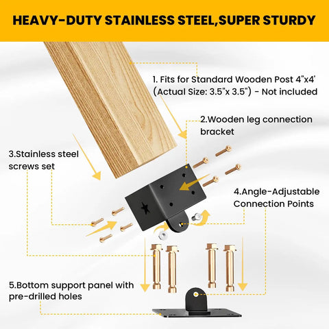 4 Pack Adjustable Swing Brackets For 4x4 Wood Posts Heavy Duty Stainless Steel Swing Set Kit Protects Wood Legs And Increases Stability Beefed Up For Outdoor Patio Garden Black