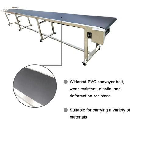 PVC Belt Conveyor With Stainless Steel Frame Heavy Duty 177 Inch Long By 11.8 Inch Wide Adjustable Speed Electric Conveyor