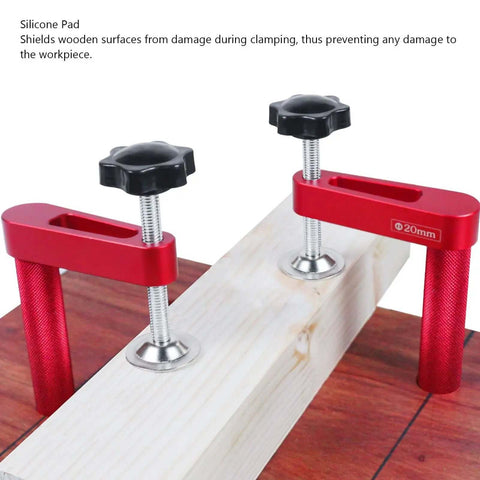 Two Pack 20mm Aluminum Bench Dog Clamps With Fast Hold Down Table Clamp For Woodworking Fits Standard 20mm Dog Holes 600 Pound Clamping Force Silicone Pads Protect Wood Lightweight Portable Clamp Set For Milling And Sanding on wood surface