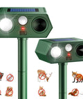 Motion Sensor Ultrasonic Outdoor Animal Deterrent With LED Strobe Lights For Cats, Dogs, Deer, Fox, Raccoon, Squirrel, Skunk And Rabbit For A No Fuss Lawn Yard Wildlife Repeller 2 Pack, green solar ABS