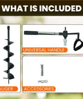 6 Inch Wide By 32 Inch Deep Electric Post Hole Digger With Universal Handle For Drill Attachment includes auger, handle, accessories