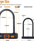 Comparison of Heavy Duty Bike U Lock With 4 Digit Resettable Combo showing larger U shape and dimensions next to standard lock.