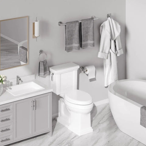 Brushed Nickel 4 Piece Bathroom Accessories Set, Wall Mounted, 18 Inch Towel Bar, SUS304 Stainless Steel Bath Hardware in use