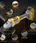 Tool Belt Essential Brushless Cordless Angle Grinder Runs A Slick 9000 Rpm In A Tight Four And Half Inch Package with trigger switch and safety buttons.