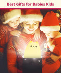 Super Cute Cat Lamp Night Light For Kids Bedroom And Baby Silicone Kitty Nightlight Tap Control 6 Inch BPA Free Ideal Gift displayed in Christmas setting with children and mom