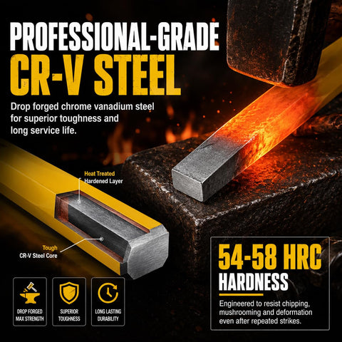 Professional-grade CR-V steel detail from 12 Piece Punch and Chisel Set Built Tough With Heat Treated CR-V Steel Tools.