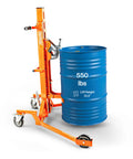 Serious Heavy Duty Hydraulic Drum Lift Crank For 55-Gallon Drums Handles Up To 550 Pounds With Ease, showing a blue drum with lifting mechanism.