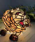 Roaring Lion Table Lamp Tiffany Style Stained Glass Accent Night Light for Kids and Nursery, 12.5 x 6.75 x 7.25 inches.