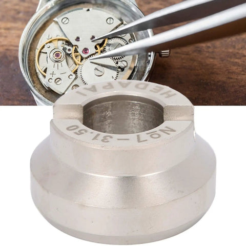 Watch Opener Die For Case Back Removal 31.5Mm Alloy Steel Tool showing a watch mechanism and alloy die for safe opening
