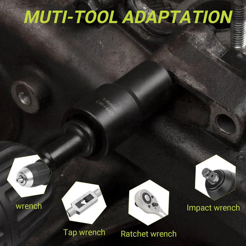 Lug Nut Extractor Set 13 Piece Wheel Lock Removal Kit For Removing Damaged Frozen Rusted Nuts And Screws in use with wrench.
