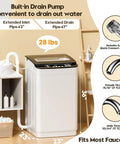No Sweat 28 Lb Fully Automatic Portable Washing Machine with built-in drain pump, 36 inches tall for easy drainage.
