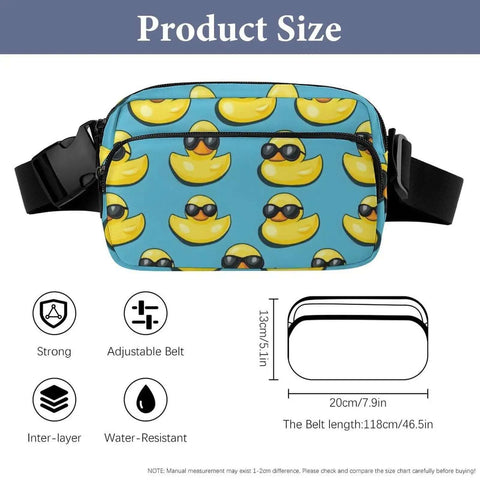 Crossbody Fanny Pack For Men And Women Adjustable Strap Belt Bag 300D Twill Construction Cool Duck Sunglasses Print