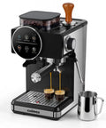 Level Up Your Daily Coffee Drip With This Pro Espresso Machine And Built In Grinder Featuring 20 Bar Pressure A Milk Frother Steam Wand And Spacious 60 Oz Tank For Barista Level Sips At Home - Close up of machine brewing double espresso.