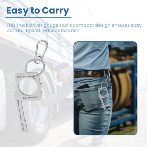 Must Have Pre Trip Inspection Tool for truck drivers and mechanics on keyring, compact stainless steel gauge