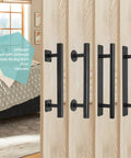 Heavy Duty 12 Inch Iron Square Pipe Sliding Door Handles Black Pack Of 2 displayed on wooden doors indoors