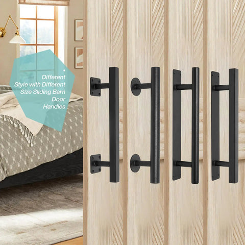 Heavy Duty 12 Inch Iron Square Pipe Sliding Door Handles Black Pack Of 2 displayed on wooden doors indoors