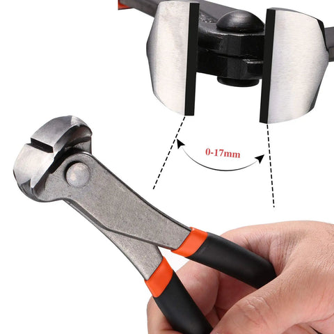 Close-up of 7-inch end-cutting plier from 3-Piece Nail Puller Pliers Set With 7Inch End-Cutting Plier And 6Inch U/V Tip