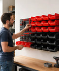 Massive Wall Mount Organizer Pegboard Rack Keeps The Shop Spotless And Sorted This Rugged Build Makes Tool Hunting A Total Breeze For Weekend Warriors Who Want Zero Fuss Setup with red and black storage trays.