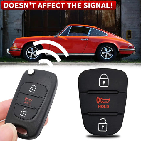 Fob Button Pad Replacement Kit For Kia Soul Rio And Sportage Models 2010 Through 2014 displayed with car, showing functionality