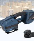 Fengxcxy Handheld Electric PET Strapping Machine With Adjustable Tension For PP PE Plastic Bands Lightweight Portable Tool in warehouse setting.