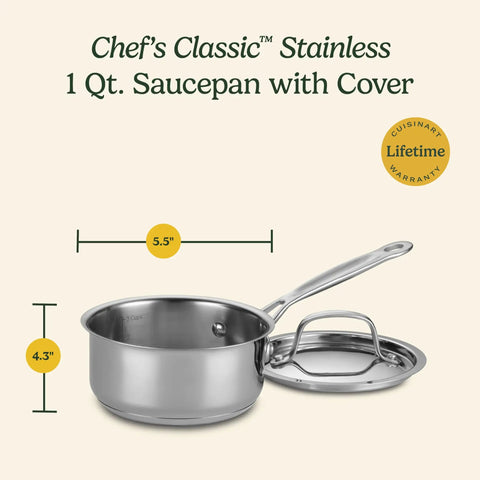 1 Quart Saucepan With Lid, Stainless Steel Cookware That Delivers Quick, Even Heating With Aluminum Encapsulated Base, No Hot Spots