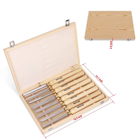 Pro Grade 8 Piece Wood Lathe Chisel Set With Wooden Box For Precision Cutting And Smooth Detailing In Woodworking Hurricane HSS Wood Turning Tools
