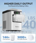Dope Nugget Ice Maker 40 Lbs Per Day Countertop Ice Machine With Soft Chewable Ice displayed with ice cubes and daily output