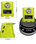 Portable LED Lantern For Ryobi 18V Batteries showing dimensions, dual USB ports, and weight of 0.37lb