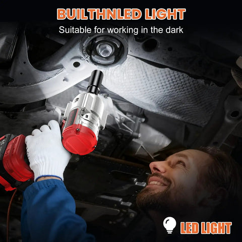 Person using Three-In-One Cordless Impact Wrench, Driver And Drill Kit, 1200Nm Brushless Power Tool with LED light under a car.