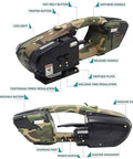 Heavy Duty Cordless Strapping Kit With Slick Auto Tensioning And Hot Melt Welding For No Sweat Box Sealing Lightweight Portable Packing Rig Up To 16MM Strap Width With Killer Grip - Close-up showing buttons and features.