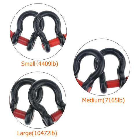Heavy Duty Half Inch D Ring Bow Shackle With Screw Pin For Rigging And Towing Two Ton Working Load Limit Hot Dip Galvanized Forged Steel two pack styles small, medium, large with load limits.