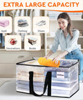 Person organizing clothes in Clear Heavy Duty Moving Bags 4 Pack With Zipper, Extra Reinforced Handles, 93L Each, in a closet.