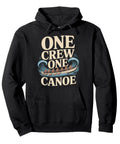 Black Rowing Team Pullover Hoodie featuring "One Crew One Canoe" design, ideal for crew pride and paddle power practices.