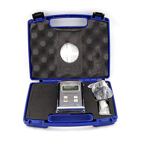 Open case with Digital Vibration Meter VM6370 Handheld Vibration Tester For Pro Grade Machine Analysis, Compact 130x76x32 mm Tool