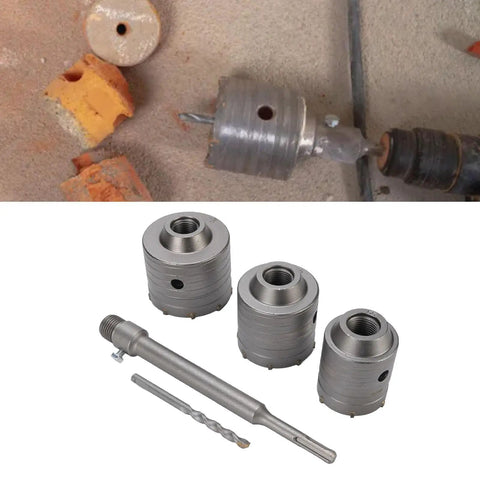 Concrete Hole Saw Kit With Tungsten Steel YG8C Alloy Triple Tooth Design, Ventilation Holes For Quick Drilling Through Hollow Bricks, Cement Walls And Concrete, Universal Hammer Drill Compatible, set with 3 core bits and adapter