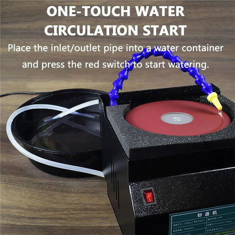 Rugged Benchtop Electric Sander And Water Cooled Knife Sharpener With 10 Sandpaper Discs Seven Variable Speeds Up To 3350 Rpm for water circulation setup.