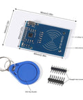 RFID-RC522 module on white card, S50 key buckle, and pins from 5Pcs RFID Kit With Mifare RC522 Reader Module For Development Projects