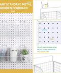 Two Pack 3-Grid Metal Pegboard Baskets With Four Hooks Wall Mount Garage Organizer installed on pegboard with items