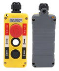 Front and back view of Beefed Up Industrial Hoist Crane Push Button Switch IP68 Waterproof With Emergency Stop AC 250V 5A And AC 500V 2A