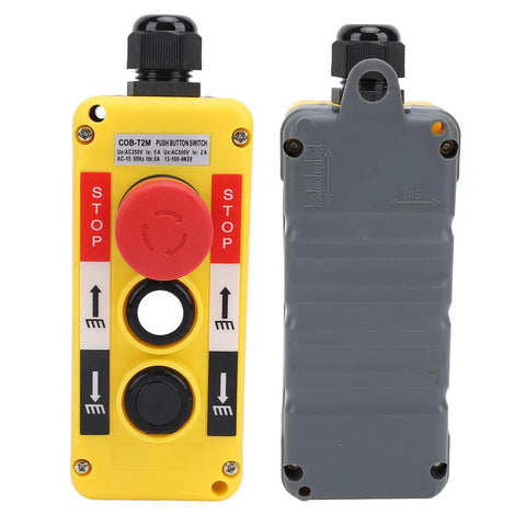 Front and back view of Beefed Up Industrial Hoist Crane Push Button Switch IP68 Waterproof With Emergency Stop AC 250V 5A And AC 500V 2A