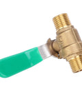 Straight Shooter 1/4 Inch Brass Ball Valve Four Pack With Dead Simple Shut Off For Hot And Cold Water Plumbing Setup featuring green handle.