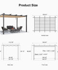 10 Ft By 13 Ft Outdoor Retractable Pergola With Sun Shade Canopy For Patio Garden Porch Beach Pavilion Grill Gazebo Beige diagram