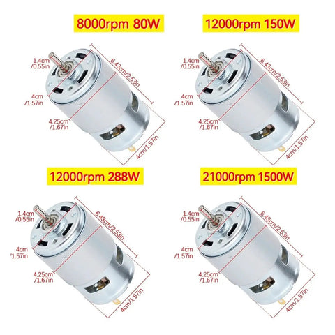 Multiple spindle motors at various RPM and wattages, including 12V To 24V 150W/288W Double Ball Bearing Spindle Motor 12000 RPM.