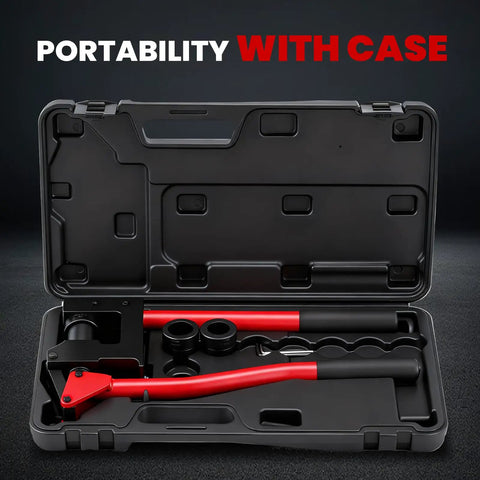 Heavy-Duty Metal Stud Punch Set With Seven Eighths Inch, One And One Eighth Inch, And One And Eleven Thirty-Seconds Inch Dies in case