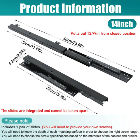 Heavy Duty Undermount Drawer Slide Bottom Mount Shelf Rail Kit For Seamless Cabinet Organization with 14 inch pull-out length.